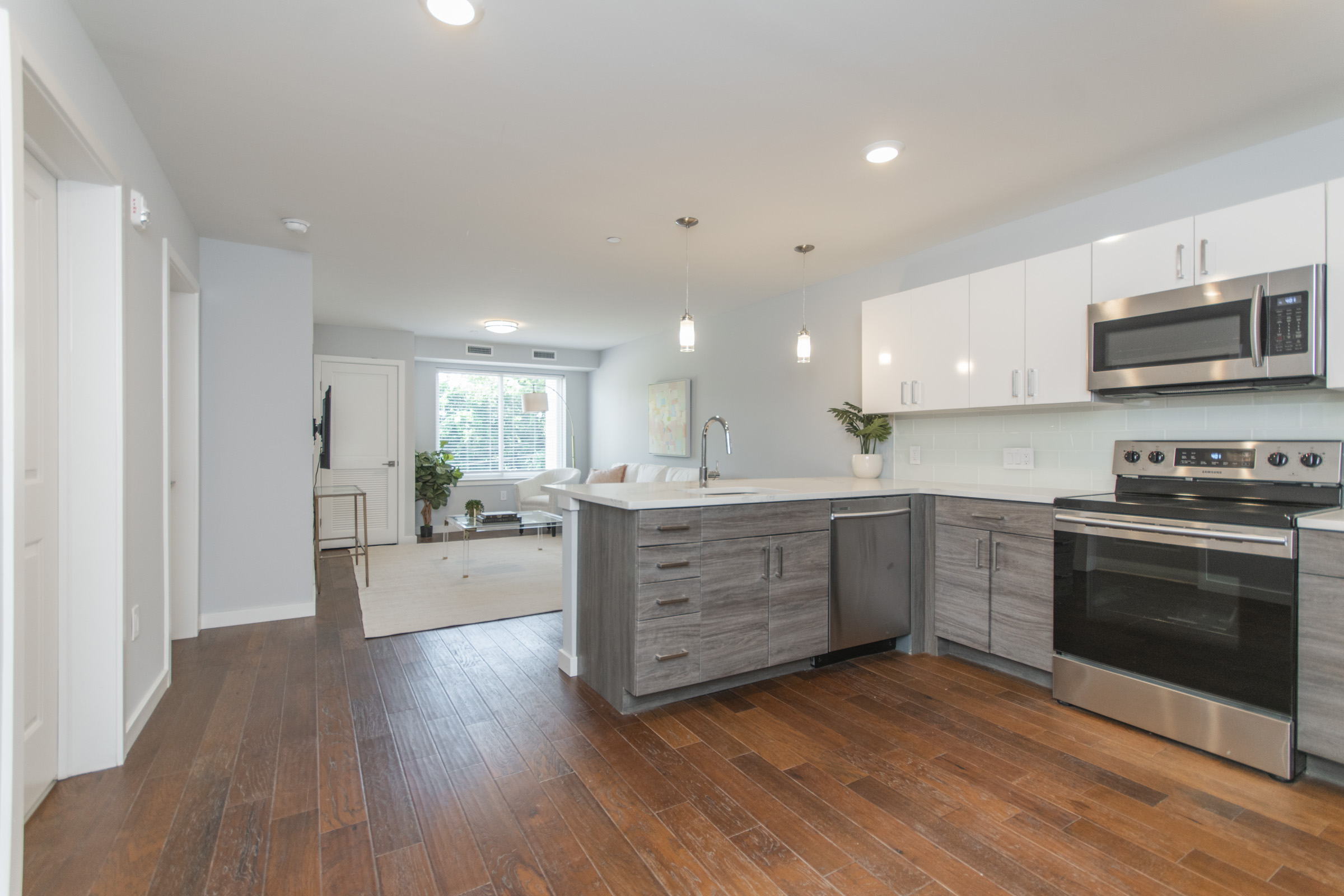 luxury kitchen and living room in manayunk pechin apartment